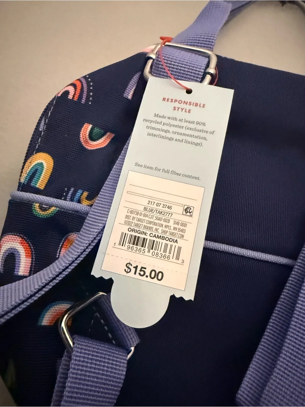 Cat & Jack Kids Backpack with Lavender Straps and Rainbow Print